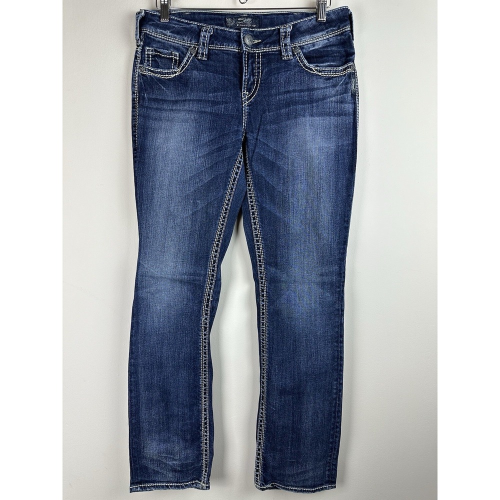 Silver Jeans Womens 32 x 30 Blue Suki Straight Low Rise Thick Stitch Denim